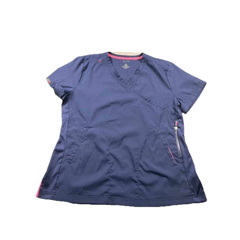 Koi Lite Scrub Top Womens Large Navy Blue Slim Fit Stretch Medical